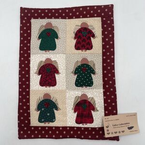 Folk Art Christmas Angels Appliqued Quilt Wall Hanging Handmade Patchwork 10x14"